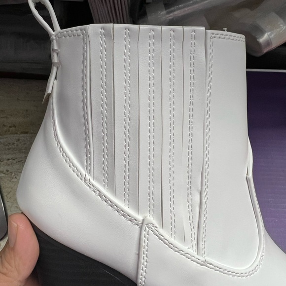White Vegan Leather Cowboy Ankle Boots - Picture 8 of 13